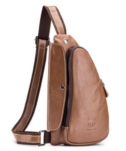 BULLCAPTAIN Leather Men Sling Chest Bag Travel Crossbody Backpack