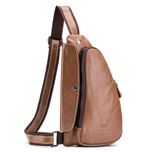 BULLCAPTAIN Leather Men Sling Chest Bag Travel Crossbody Backpack