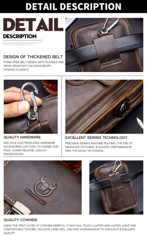 Bull Captain leather Men's Small Chest Shoulder Belt Bag Back Pack - Image 6