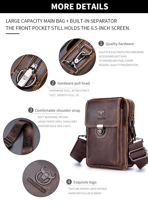 Bull Captain leather Men's Small Chest Shoulder Belt Bag Back Pack - Image 7