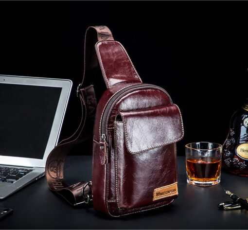 Bull Captain Genuine Leather Men Sling Chest Bag Crossbody Bags - Image 5
