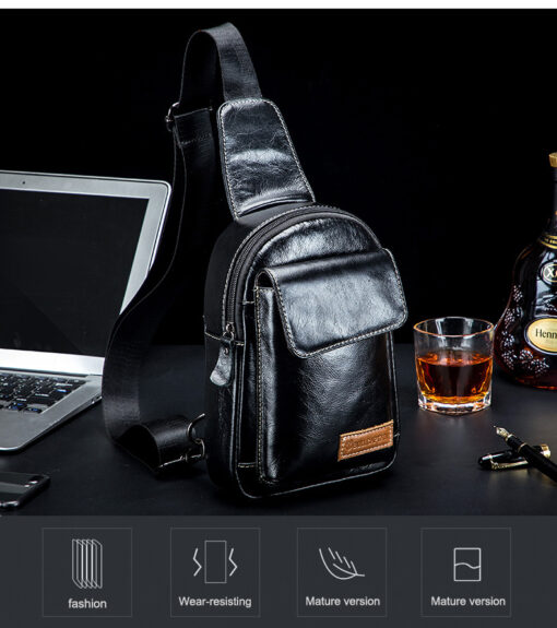 Bull Captain Genuine Leather Men Sling Chest Bag Crossbody Bags - Image 7