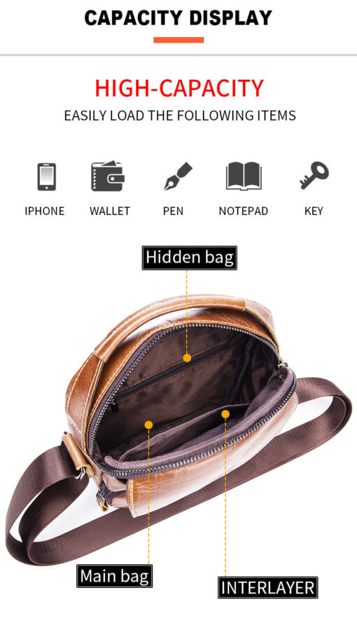 Men Casual Leather Single Shoulder Bag Crossbody Bag Sling Bag - Image 7