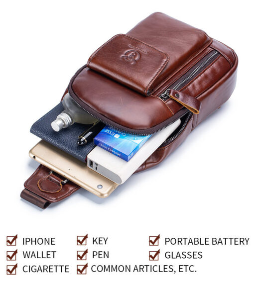 Bull Captain Leather Men Crossbody Shoulder Bags Chest Bag Backpack - Image 7