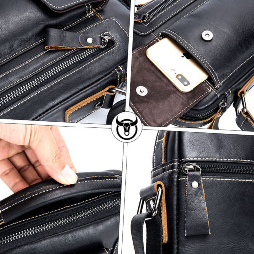 Bull Captain Leather Men Small Shoulder Crossbody Bag Travel Handbag - Image 6