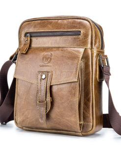 Bullcaptain Men Fashion Phone Bag Genuine Leather Solid Crossbody Bag Outdoor Daily Bag