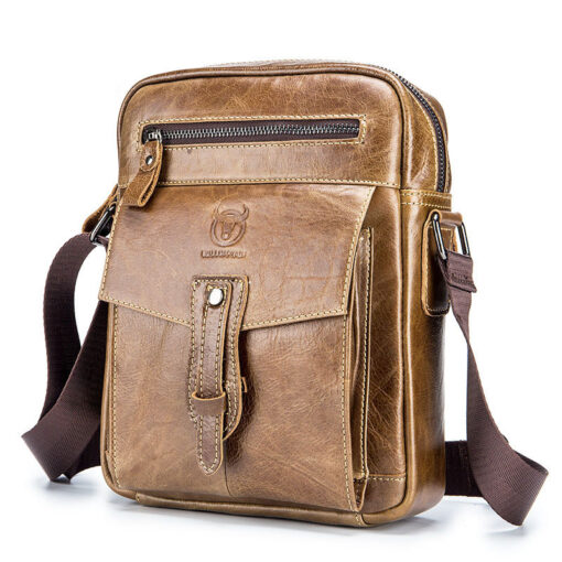 Bullcaptain Men Fashion Phone Bag Genuine Leather Solid Crossbody Bag Outdoor Daily Bag