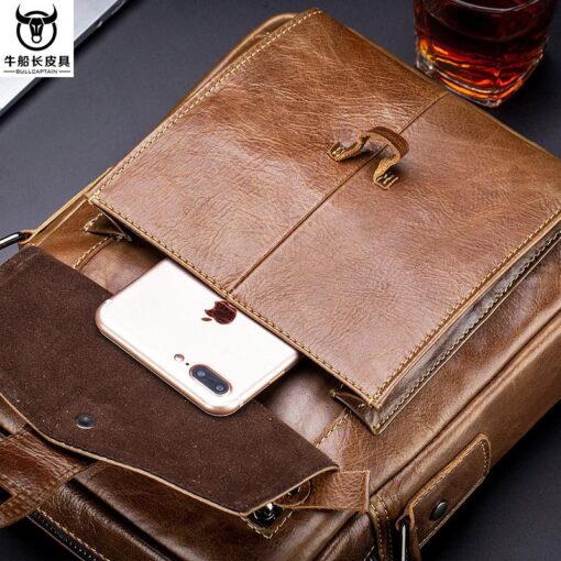 Bullcaptain Men Fashion Phone Bag Genuine Leather Solid Crossbody Bag Outdoor Daily Bag - Image 8