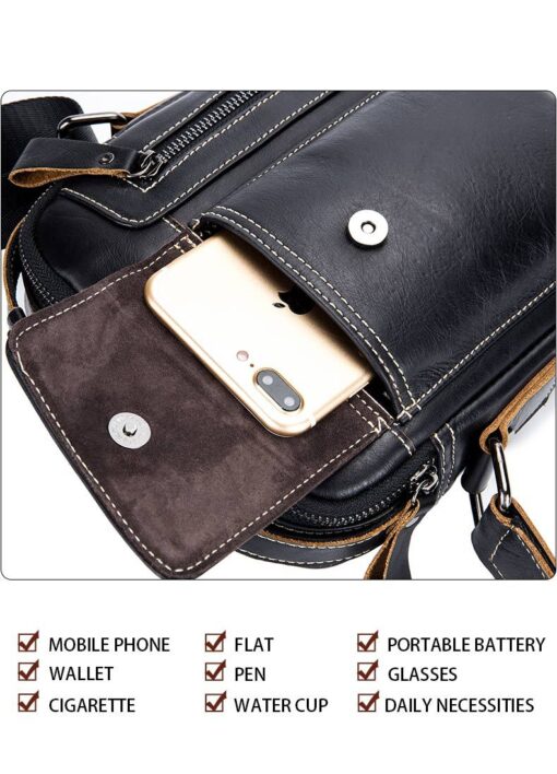 Bull Captain Leather Men Small Shoulder Crossbody Bag Travel Handbag - Image 7
