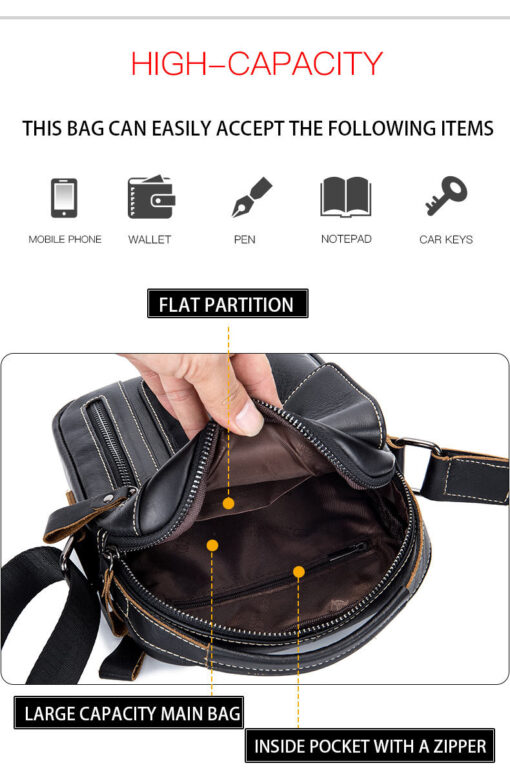 Bull Captain Leather Men Small Shoulder Crossbody Bag Travel Handbag - Image 9