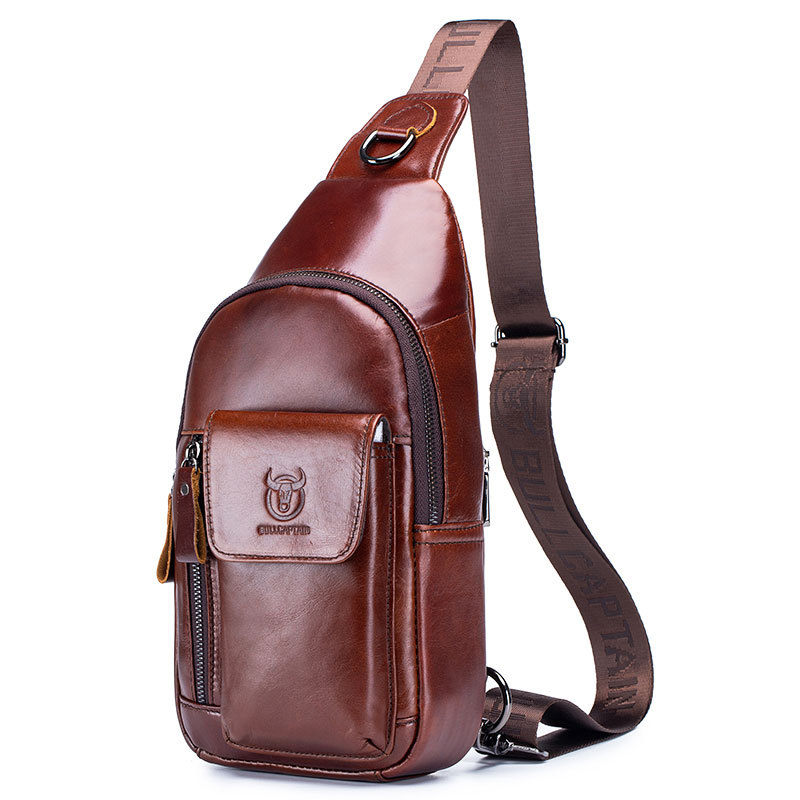 Bull Captain Leather Men Crossbody Shoulder Bags Chest Bag Backpack ...