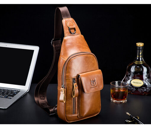 Bull Captain Leather Men Crossbody Shoulder Bags Chest Bag Backpack - Image 4