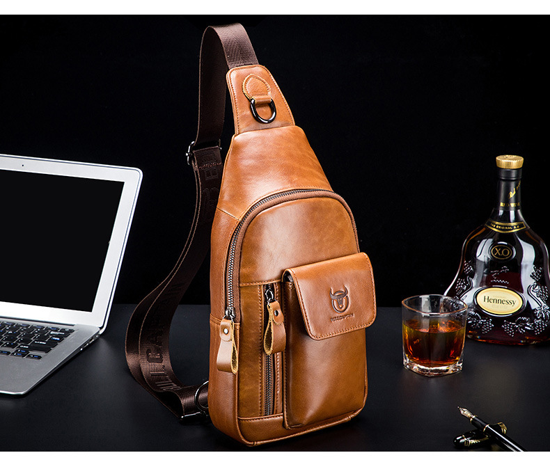 Bull Captain Leather Men Crossbody Shoulder Bags Chest Bag Backpack ...