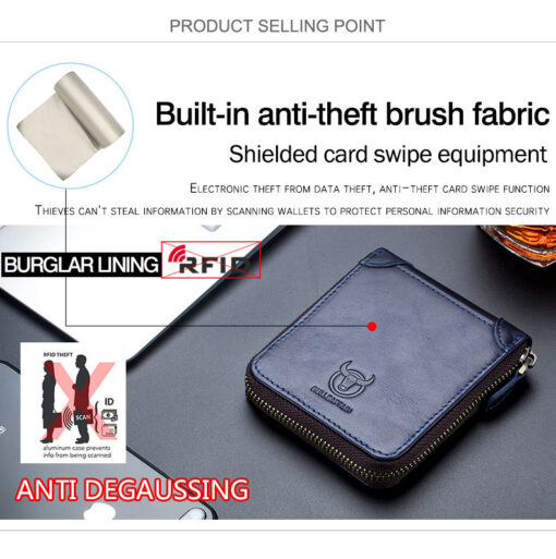Bullcaptain Men Retro Minimalist Fashion Cowhide 12 Card Slots Short Zipper Wallet - Image 10