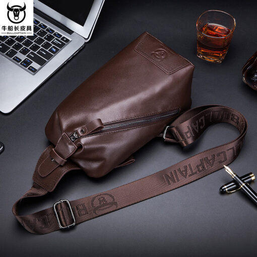 Bullcaptain Men Chest Bag Genuine Leather Sling Bag Solid Crossbody Bag - Image 5