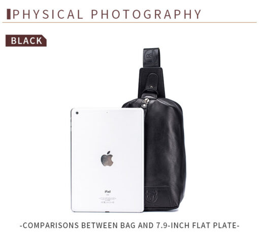 Bullcaptain Men Chest Bag Genuine Leather Sling Bag Solid Crossbody Bag - Image 4