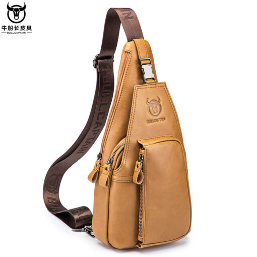 Bull Captain Leather Men Sling Shoulder Crossbody Bags Backpack - Image 5