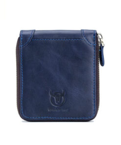 Bullcaptain Men Retro Minimalist Fashion Cowhide 12 Card Slots Short Zipper Wallet
