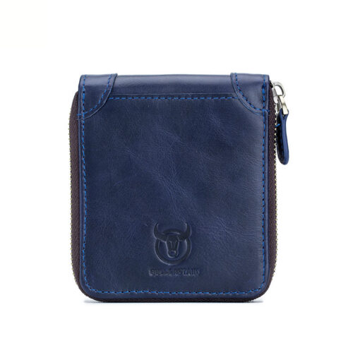 Bullcaptain Men Retro Minimalist Fashion Cowhide 12 Card Slots Short Zipper Wallet