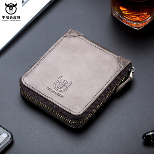 Bullcaptain Men Retro Minimalist Fashion Cowhide 12 Card Slots Short Zipper Wallet - Image 6