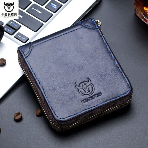 Bullcaptain Men Retro Minimalist Fashion Cowhide 12 Card Slots Short Zipper Wallet - Image 5