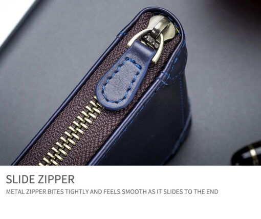 Bullcaptain Men Retro Minimalist Fashion Cowhide 12 Card Slots Short Zipper Wallet - Image 4