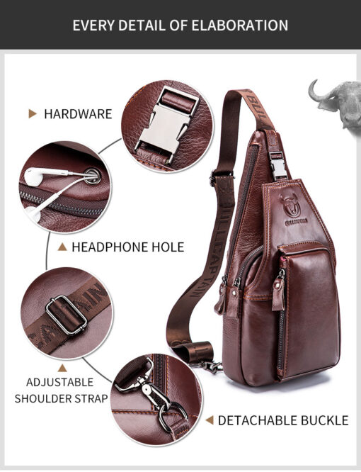Bull Captain Leather Men Sling Shoulder Crossbody Bags Backpack - Image 10