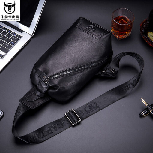 Bullcaptain Men Chest Bag Genuine Leather Sling Bag Solid Crossbody Bag - Image 9