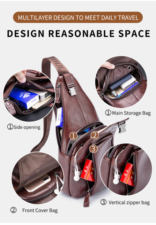 Bull Captain Leather Men Sling Shoulder Crossbody Bags Backpack - Image 13