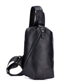 Bullcaptain Men Chest Bag Genuine Leather Sling Bag Solid Crossbody Bag