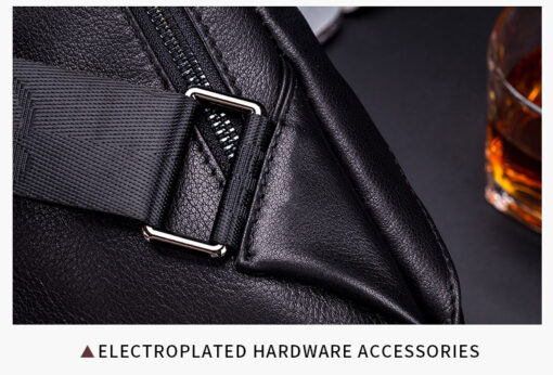 Bullcaptain Men Chest Bag Genuine Leather Sling Bag Solid Crossbody Bag - Image 12