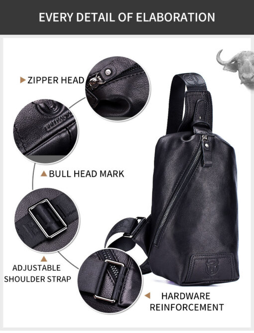 Bullcaptain Men Chest Bag Genuine Leather Sling Bag Solid Crossbody Bag - Image 3