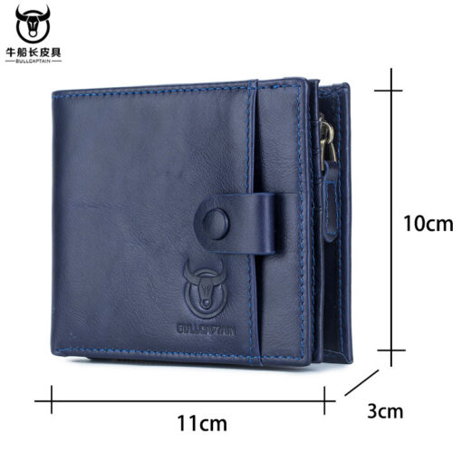 Bullcaptain Men Cowhide Retro 10 Card Photo Slots Zipper Coin Bag Long Purse Short Wallet QB038 side - Image 7