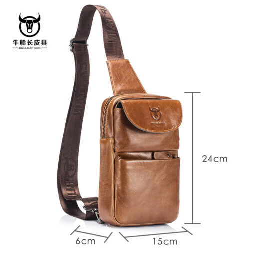 Bull Captain Genuine Leather Men Sling Chest Bag Crossbody Bags - Image 5