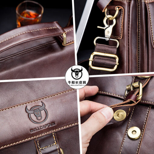 BULL CAPTAIN Men Genuine Leather Shoulder Bag Travel Messenger Bags Handbag Briefcase - Image 8