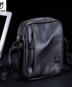 Genuine Leather Men Small Shoulder Messenger Bag Zipper Bull Captain
