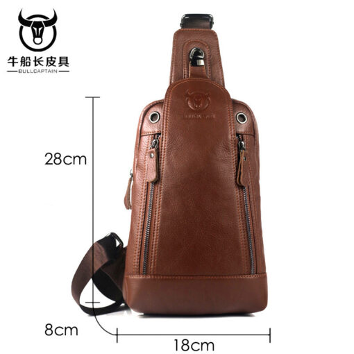 Bull Captain Men Genuine Leather Sling Chest Bag Daypacks - Image 14