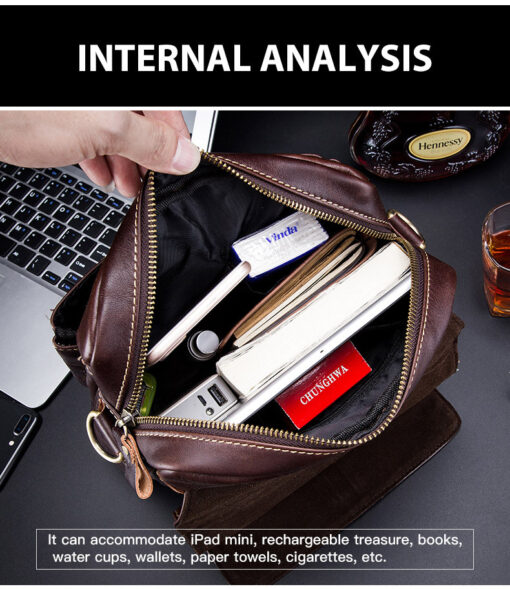 BULL CAPTAIN Men Genuine Leather Shoulder Bag Travel Messenger Bags Handbag Briefcase - Image 10
