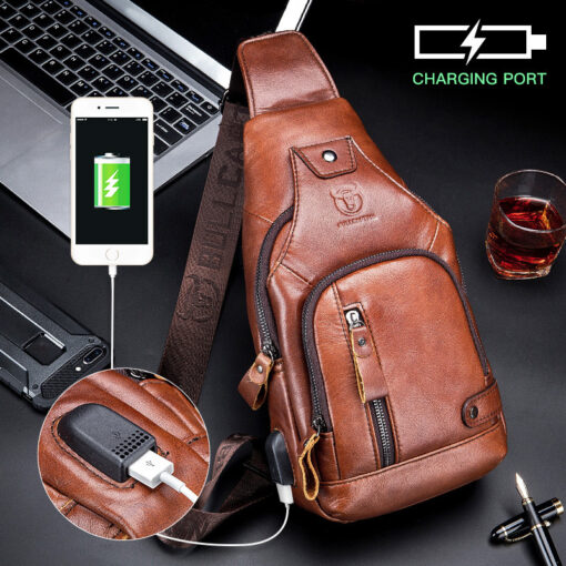 Bull Captain Leather Men Sling Bags Travel Crossbody Chest Bag Hiking - Image 9