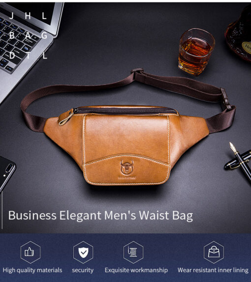 Bull Captain Leather Waist Bag Travel Sports Running Fitness pockets - Image 3