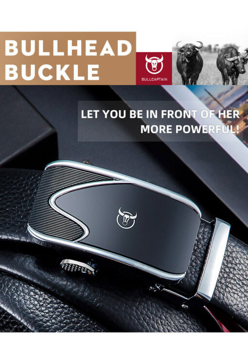BULLCAPTAIN Bright Surface Belt for Men Genuine Leather Belt with Automatic Buckle - Image 4