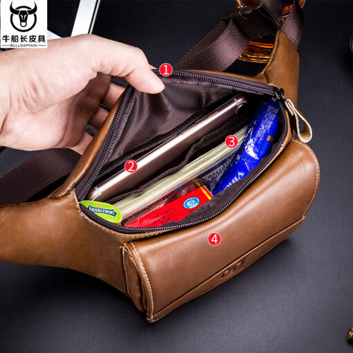 Bull Captain Leather Waist Bag Travel Sports Running Fitness pockets - Image 10