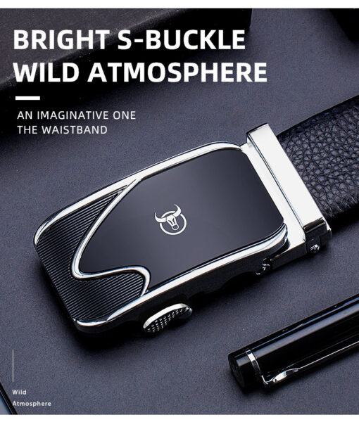 BULLCAPTAIN Bright Surface Belt for Men Genuine Leather Belt with Automatic Buckle - Image 3