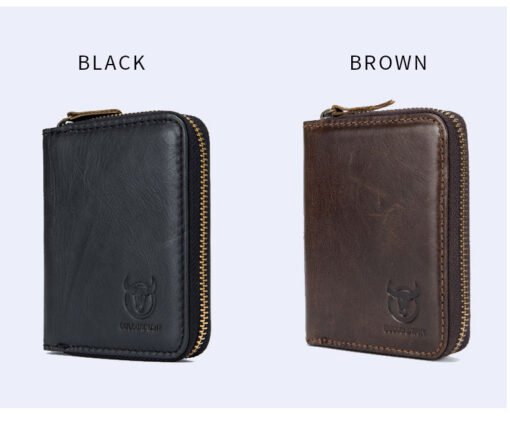 Bullcaptain Leather Wallet Vintage Zipper Card Holder for Men - Image 12