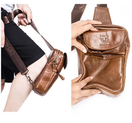 Bull Captain Genuine Leather Men Sling Chest Bag Crossbody Bags - Image 12