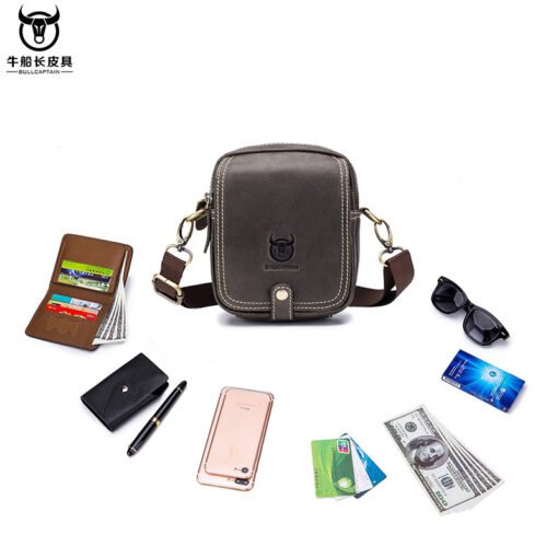 Bull Captain Men Waist packs Genuine Leather Cell Phone belt Waist Small Bag - Image 9
