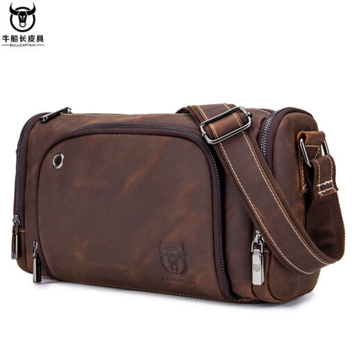 Bull Captain Leather Men Shoulder Crossbody Bag Outdoor Messenger Bag - Image 4