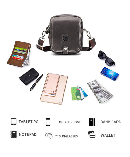 Bull Captain Men Waist packs Genuine Leather Cell Phone belt Waist Small Bag - Image 8