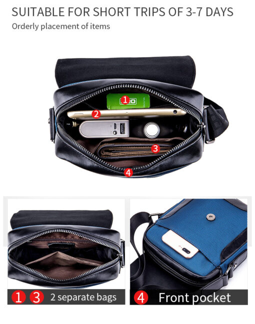 Bullcaptain Men Genuine Leather Bag Patchwork Cowhide Crossbody Bag - Image 11