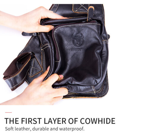 Bull Captain Men Bags Shoulder Leather Sling Cross Body Bag Chest Pack - Image 13